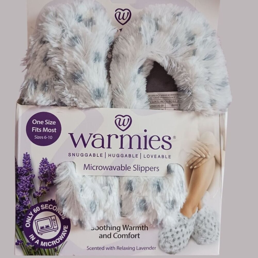 Warmies Microwavable Snowy Slippers Lavender Scented Relaxing Wth/Gray OS 6-10 - Picture 6 of 7